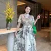 DIOR Vintage Pleated Print Dress