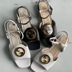 GUCCI Blondie Leather Web-Strap Sandals