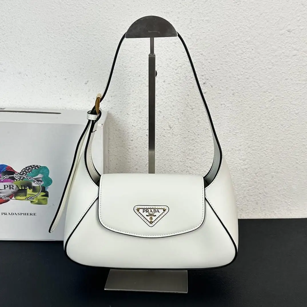PRADA Enameled Metal Logo Shoulder Bag PRADA Enameled Metal Logo Shoulder Bag