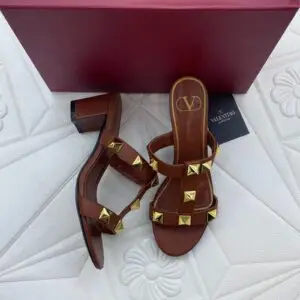 Valentino Rockstud Leather Block Heel Sandals