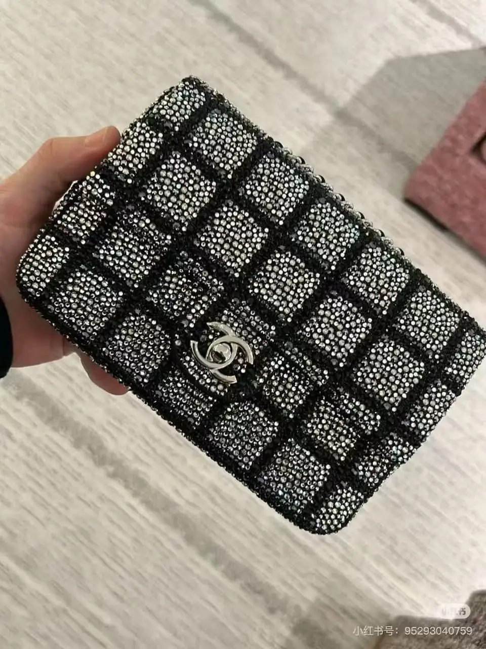CHANEL Black Strass Silver-Tone Metal Clutch CHANEL Black Strass Silver-Tone Metal Clutch