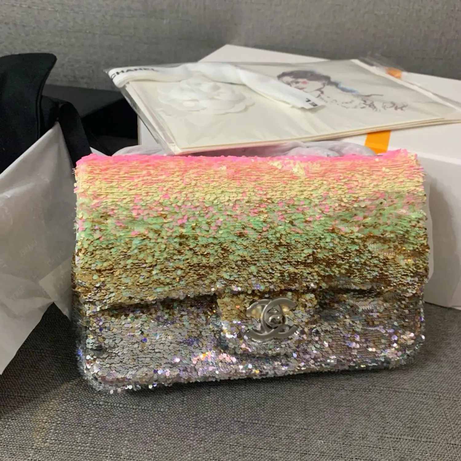 CHANEL Silver Sequins Mini Flap Bag CHANEL Silver Sequins Mini Flap Bag